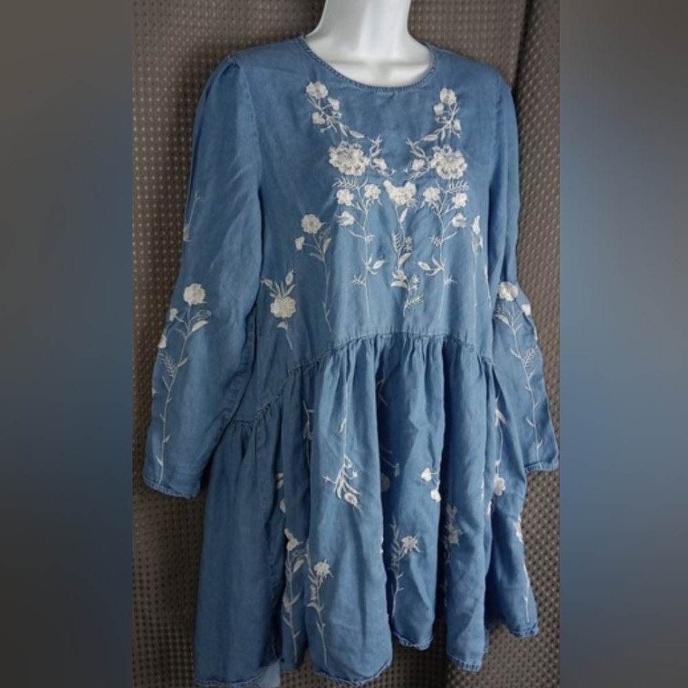 Philosophy Blue Floral Embroidered Women's Dress Size L